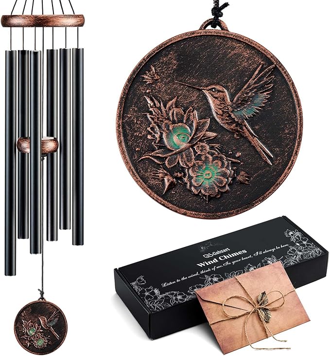 Wind Chimes for Outside, Vintage Hummingbird Deep Tone Wind Chime Outdoor Clearance, Patio Porch Balcony Decoration, Garden Hanging Decor Gifts for Women Mom Grandma (32" Hummingbird)