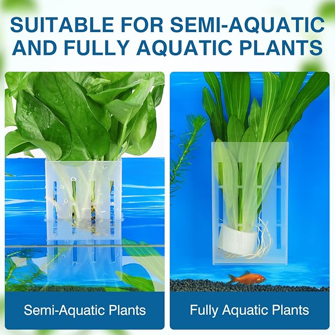 Upgraded Large Aquarium Plant Holder with Hooks and Suction Cups for Fish Tank Aquaponic Plant Cultivation and Aquascape Decorations (Semitransparent)