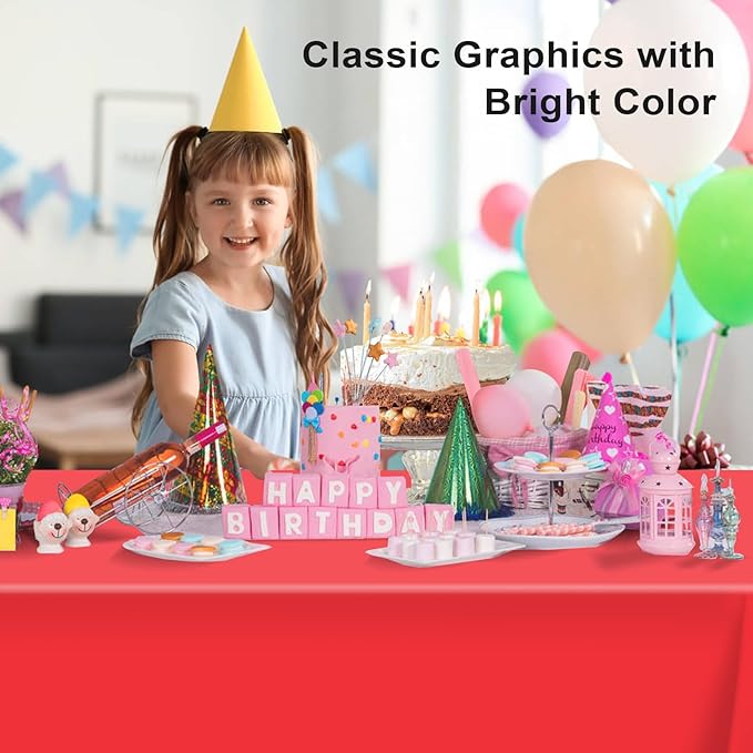 2 Pack Rectangular Disposable Red Tablecloth, Red Plastic Table Cloths for Parties Disposable, 54x108 in Waterproof Tablecloth for Birthday Party Baby Shower Picnic Valentines