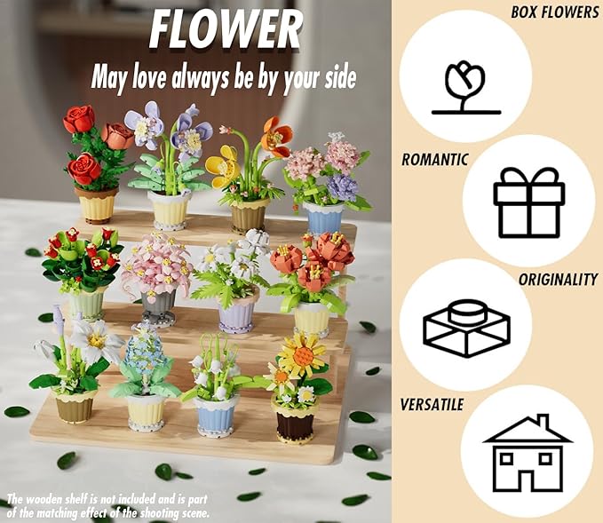 Peony Mini Flower Potted Plant Bonsai Building Toy Blocks Particle Flower Botanical