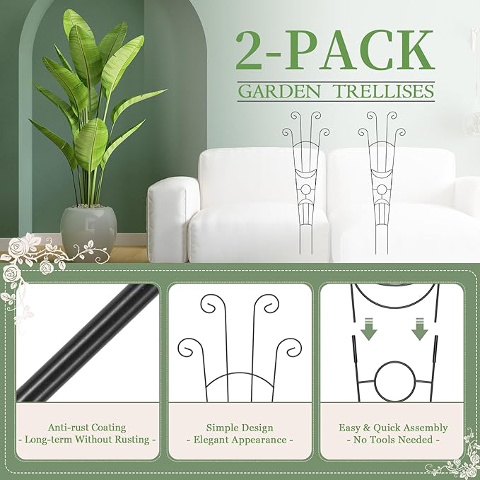 2 Pack 32.6'' Taller Plant Trellis for Climbing Plants Indoors & Outdoor, Garden Metal Trellis Plant Support for Potted Plants, Houseplants, Flowers Vine, Ivy, Pothos, Monstera