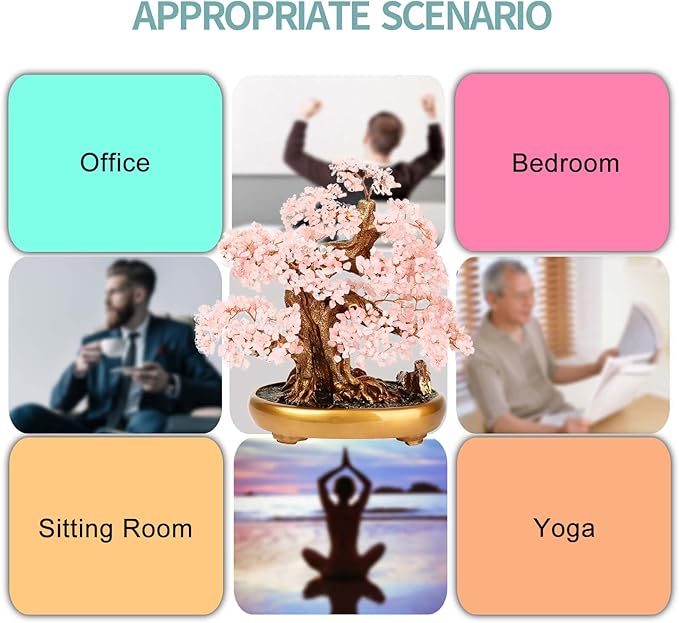 Natural Tree of Life (1,251 Gemstone Count) Crystal Tree with Healing Properties - Bonsai Feng Shui Money Tree for Healing and Luck (7 color) One Size