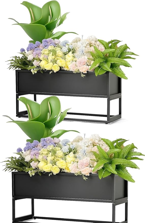 Cocoyard Modern Rectangular Planter Flower Box (Black, 14" H - 2 Pack)