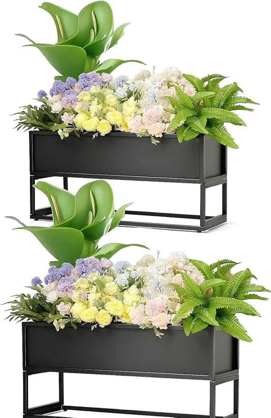 Cocoyard Modern Rectangular Planter Flower Box (Black, 14" H - 2 Pack)