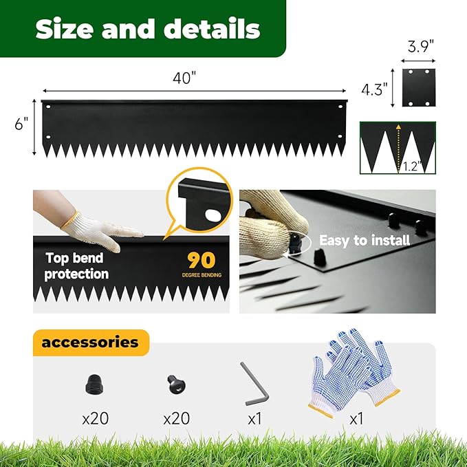 Steel Garden Edging with Top Bending Protection Metal Lanscape Edging Steel Lawn Edging 40 inch Strips, 6 inch Depth 90 Degree Bend for Garden,Lawn,Backyard, 6 Pack (6 inch-90 Degree Bend, Black)