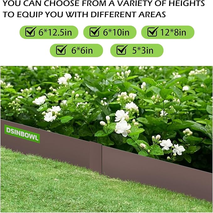 6PCS Rust Steel Landscape Edging Kit, 40" L x 6" H (20ft Total) Galvanized Steel Landscape Lawn Edging Powder for Lawn Yard, Coated Bendable Metal Strips, No-Dig Hammer-in Edging Border w/7Clips