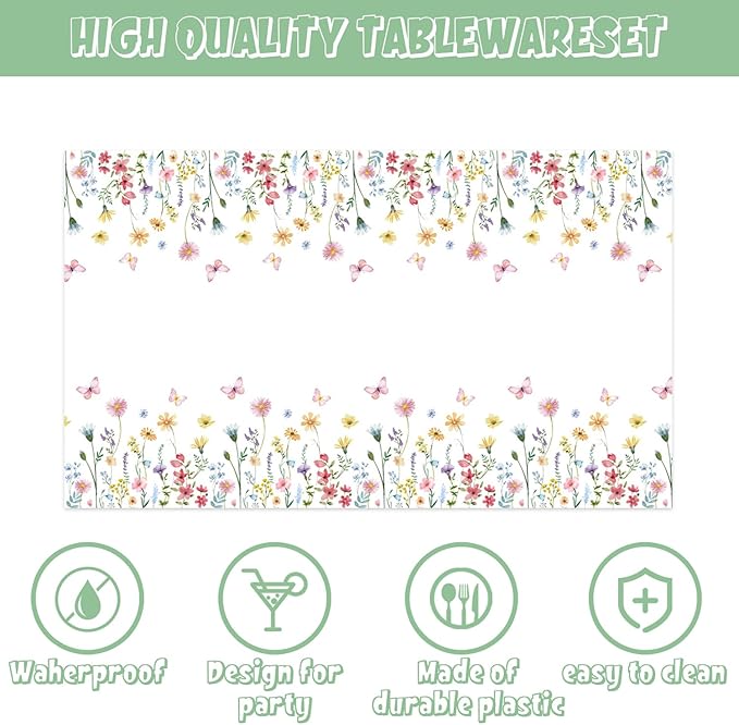 141PCS Wildflower Party Decorations Spring Floral Baby Shower Birthday Decorations - Include Plates and Napkins Forks Cups Straws Tablecloch for Wildflower Baby Shower Decorations Serves 20 Guests