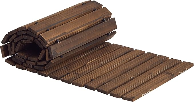 FILWH Wooden Garden Pathway Outdoor Roll-Out Walkway Weather-Resistant Fir Wood Curved or Straight Boardwalk Decorative Garden for Backyard,Beach,Wedding Party Pathways (Carbonized, 8FT Straight)