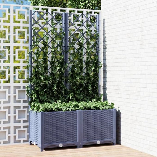 Garden Planter with Trellis, Trellis with Planter Box, Outdoor Raised Garden Bed for Climbing Plants, Raised Garden Bed Garden Planter Box, Dark Gray 31.5"x15.7"x53.5" PP