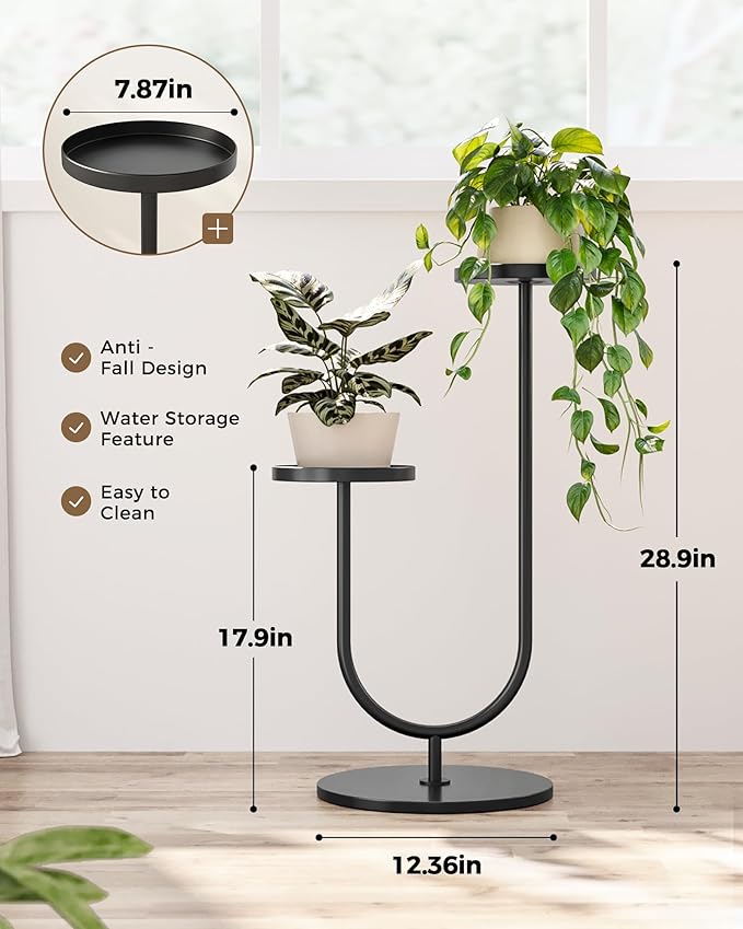 Bamworld Upgraded Outdoor Plant Stand Metal Plant Stand Indoor Corner Plant Shelf for 2 Pots Tall Plant Holder Black Plant Shelves for Living Room Bedroom Decor