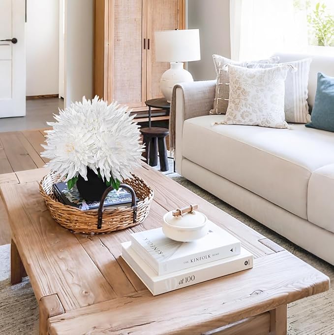 Hollyone Artificial Mums Flowers in Vase Faux Chrysanthemum Silk Flower Potted Plant Fake Plants & Flowers with Pot Floral Arrangements Bouquets Pincushion Spider Mum Flower Home Decor White