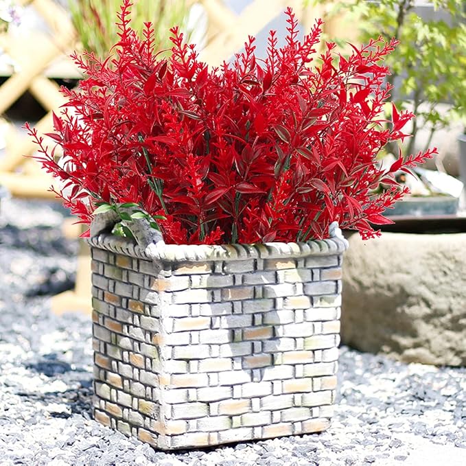 RECUTMS Artificial Outdoor Flowers, 8pcs Faux Outdoor Plant Plastic Lavender Bouquet,UV Resistant Flowers,Spring Decor,Lifelike Natural Fake Plant to Brighten Up Your Home (Red)