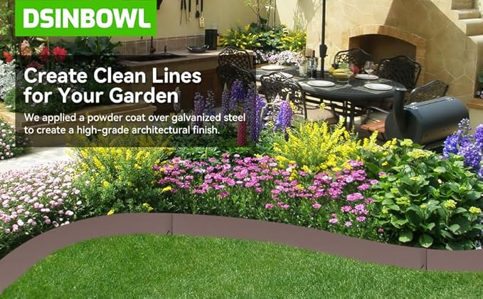 6PCS Rust Steel Landscape Edging Kit, 40" L x 6" H (20ft Total) Galvanized Steel Landscape Lawn Edging Powder for Lawn Yard, Coated Bendable Metal Strips, No-Dig Hammer-in Edging Border w/7Clips