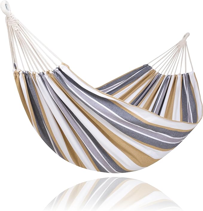 SUNCREAT Large Hammock for Tree, Outdoor Tree Fabric Hammock Only, Coffee Stripes