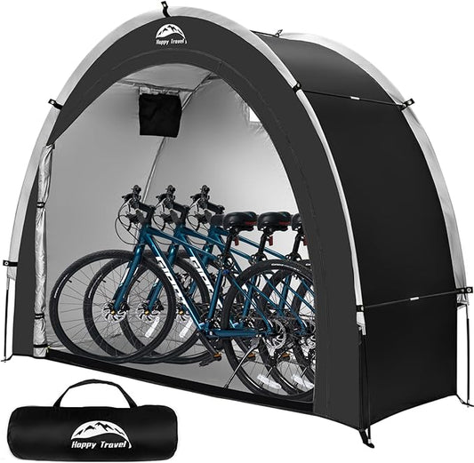 Happy Travel Bike Storage Shed Tent,Outdoor Portable Bicycle Storage Sheds with 210D Oxford Fabric PU4000 Waterproof for 2/3/4/6/8 Bikes,Bike Covers Shelter for Motorcycle,Garden Tools,Toys,Lawn Mower