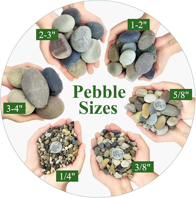 20lbs Natural River Rocks, 2"-3" Premium Pebbles for Garden and Landscape Design, Hand-Picked Smooth Stones for Fish Tank, Flower Pots, Indoor Water Fountains, Pathways, Backyard