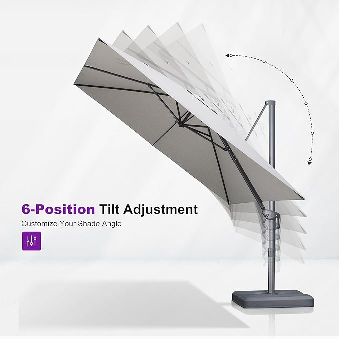 PURPLE LEAF 10 FT Outdoor Umbrella with Base Patio Cantilever Aluminum Umbrella with 3 Years Fade Resistance Recycled Fabric Offset Square with 360-degree Rotation for Deck Pool Garden, Pebble Grey
