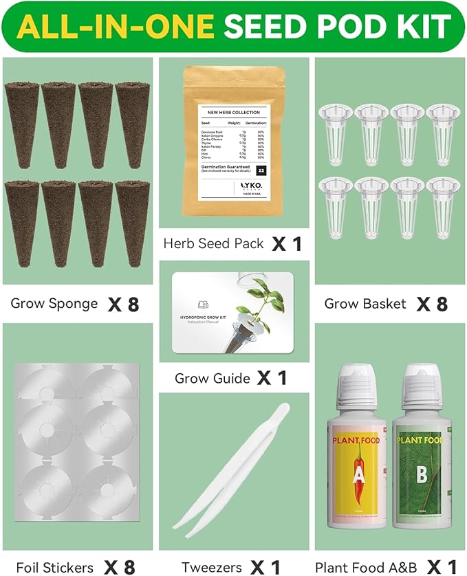 Gourmet Herb Seed Pod Kit Compatible with AeroGarden, idoo, Ahopegarden, Gardencube with Basil, Parsley, Thyme, Mint, Cilantro, Dill, Oregano, Chives - Compatible with All Hydroponics(8-Pod)