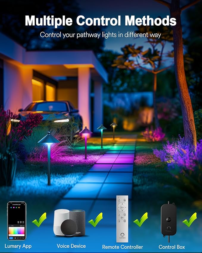 Lumary Smart Low Voltage Pathway Lights, 4 Pack Landscape Path Lights with RGBAI Color Changing, IP65 Waterproof Outdoor Lighting for Yard Driveway, App/Voice/Remote Control, Black