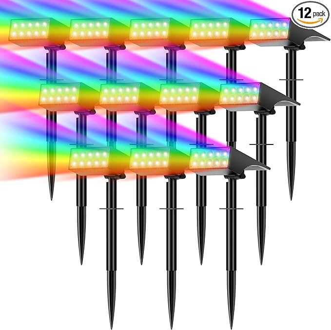 Solar Spot Lights Outdoor Color Changing, [7 Mode/12 Pack] Christmas Landscape Spotlights, Solar Lights Outdoor Waterproof,Led Powered Flood Light for Halloween Pathway Yard Garden Tree Walkway