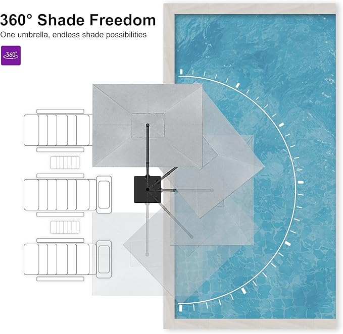PURPLE LEAF 10' X 13' Rectangle Cantilever Umbrella with Base Outdoor Large Aluminum Patio Umbrella with 3-Year Fade Resistance Recycled Fabric and 360-degree Rotation for Deck Pool, Pebble Grey