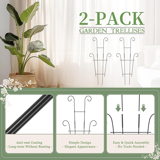 2 Pack 23.6'' Taller Plant Trellis for Climbing Plants Indoors & Outdoor, Garden Metal Trellis Plant Support for Potted Plants, Houseplants, Flowers Vine, Ivy, Pothos, Monstera