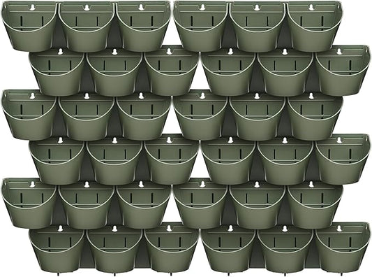 Worth Garden Upgraded 12 Sets (36-Pocket) Self Watering Stackable Vertical Planters - Wall Mounted Plastic Plant Grow Pots fr Strawberries Flowers Herbs - Indoor Outdoor Green Wall Decoration (Green)
