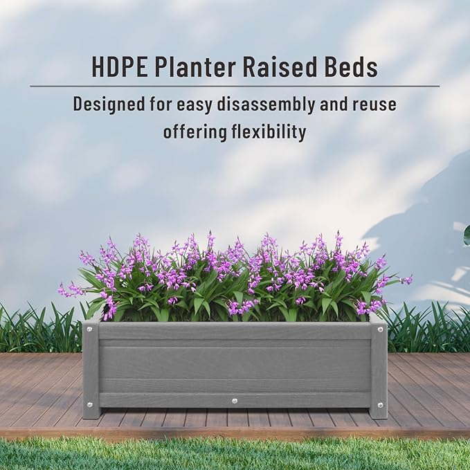 HDPE Raised Garden Beds Outdoor,Rot-Resistant and Non-Cracking,Outdoor Planter Boxes Rectangle with Drainage Holes for Yard,Lawn Gray