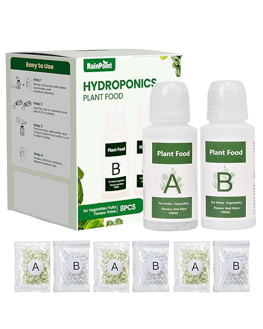 RainPoint Hydroponic Nutrients A&B (800ml in Total), Plant Food A&B for Indoor Hydroponics Growing System, Hydroponics Fertilizer for Growing Vegetables, Fruits, and Flowers