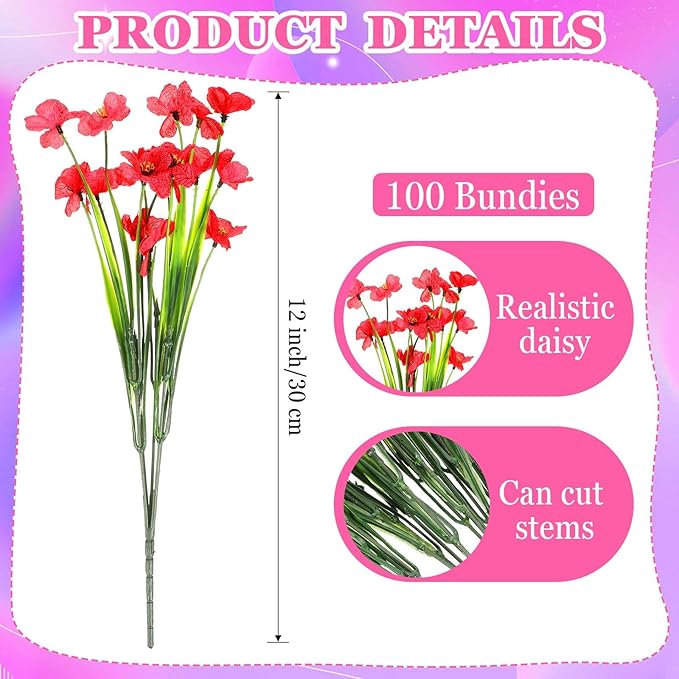 Lyrow 100 Bundles Violet Artificial Flowers, UV Resistant Faux Flowers Outdoor, Faux Silk Flowers, Fake Violet Flowers Bulk for Front Porch Hanging Garden Courtyard Farmhouse Home(Classic Colors)