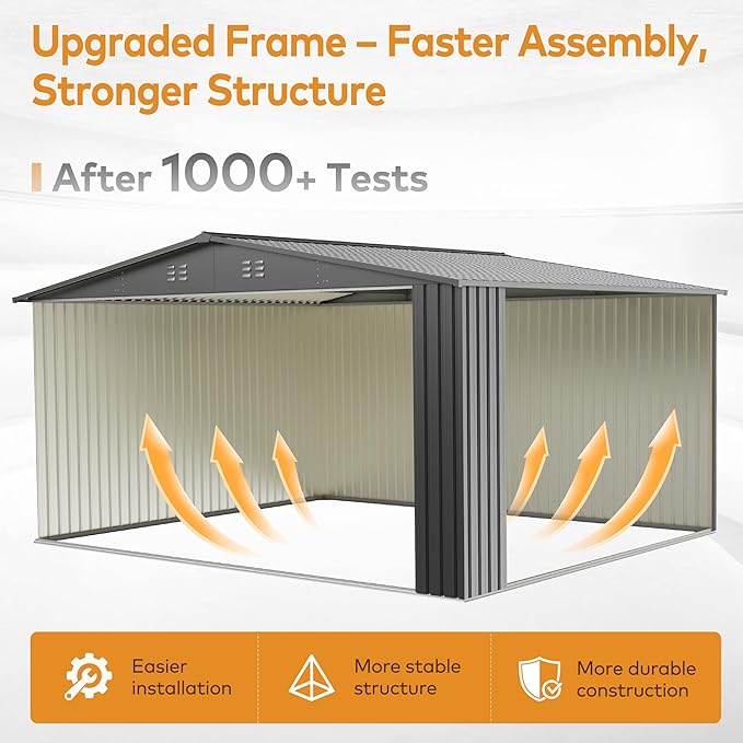 10 x 14 FT Outdoor Storage Shed, Metal Waterproof Storage Shed Steel Utility Garden Tool Shed with Door & Lock Outdoor Storage,All-Weather Shelter for Bike, Gardening Tools, Lawn Mowers