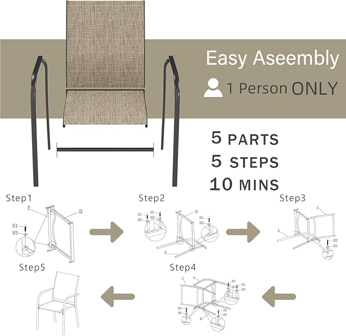 AECOJOY Patio Dining Chairs Set for 4, Stackable Textilene Patio Chairs with Armrests and Metal Frame, Outdoor Furniture Set for All Weather, Backyare, Deck and Garden, Brown