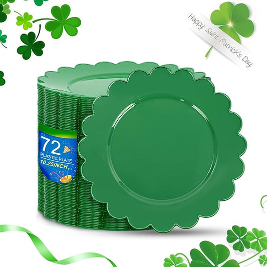 SUT 72Pcs Green Plastic Plates, 10.25inch Green Dinner Plates, Disposable Dinner Plates, Green Heavy Duty Plastic Plates, Disposable Plates, Green Scallop Plates for Occasion