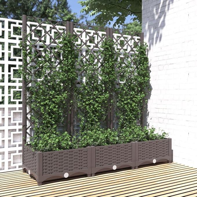 Garden Planter with Trellis, Trellis with Planter Box, Outdoor Raised Garden Bed for Climbing Plants, Raised Garden Bed Planter Box, Brown 47.2"x15.7"x47.8" PP