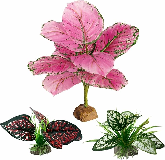 Reptile Artificial Plants, Terrarium Plants Decorations Supplies, Aquarium Fish Tank Plants, Amphibian Habitat Hideout Tank Accessories(L Set-3pcs/F)