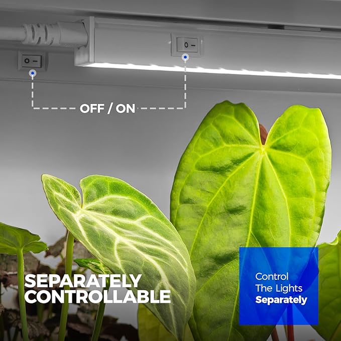 Barrina T5 Grow Lights for Indoor Plants, 2FT 40W (4 X 10W) LED Grow Light with Separate Switch, Linkable Grow Lamp, Indoor Plant Lights for Growth with White Cover, 5000K, 4 Packs