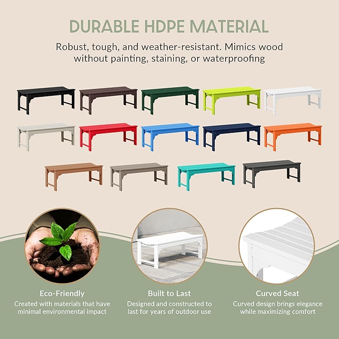 WestinTrends Malibu Outdoor Bench, All Weather Resistant Poly Lumber Backless Patio Garden Bench, Adirondack Curved Bench Seat for Comfort, White