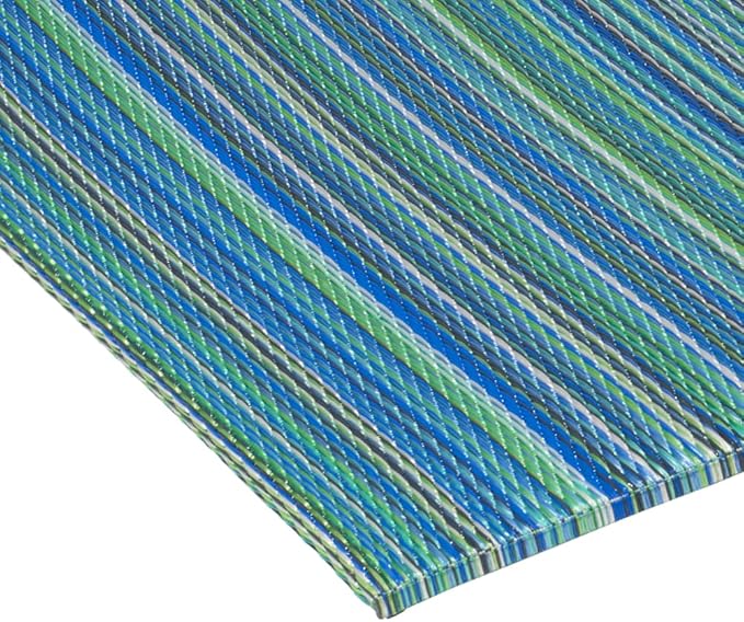 Fab Habitat Striped Non Slip Doormat - Durable, Thin - Recycled Plastic - Entryway, Front Door, Porch, Patio - Cancun Turquoise/Moss Green (24" x 36" Non-Slip)