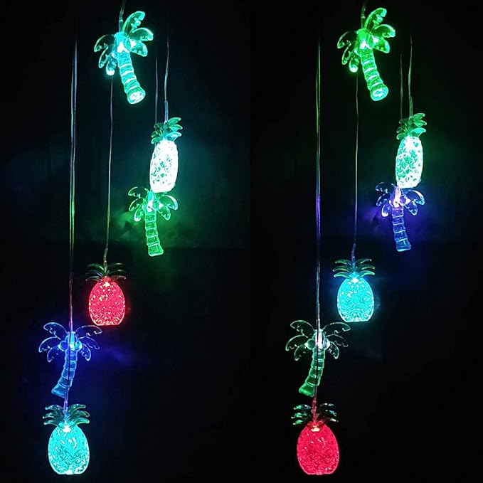 Solar Coconut Tree Pineapple LED Wind Chimes Outdoor - Waterproof Solar Powered Changing Light Color Trees Pineapples Mobile Romantic Wind-Bell for Home, Party, Festival Decor, Night Garden Decoration