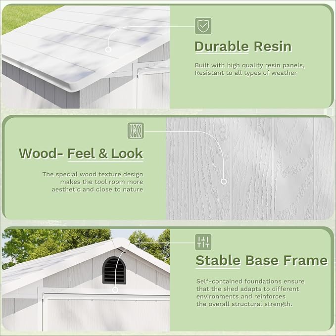 Patiowell 4' x 4' Outdoor Storage Shed with Floor, Plastic Shed Outside Resin Tool Shed with Window and Lockable Door for Backyard Garden Patio Lawn, Light Grey (Fit-it Shed)