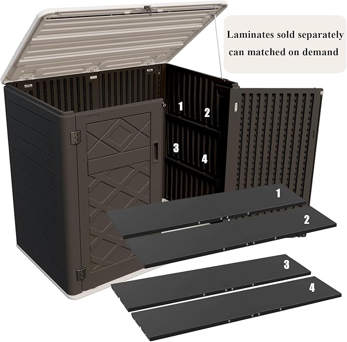 ZZM Large Outdoor Storage Shed, 48 Cu Ft Resin Versatile Storage Cabinet for Patio Accessories, Trash Cans & Garden Tools, Durable Horizontal Storage Box with Lockable Lid (Black)