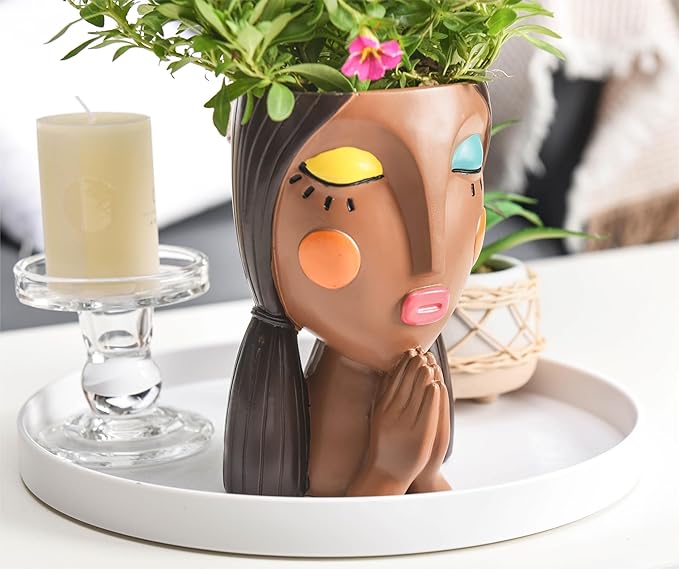 Head Planters, Face Planter Pots for Indoor Plants Funny Succulent Planter Decorative Face Pots for Garden, Office, Living Room, Shelf-Painted & Praying