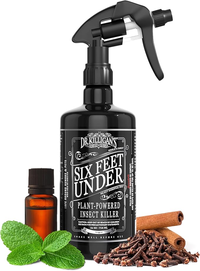 Dr. Killigan's Six Feet Under Plant Powered Insect Killer Spray | Indoor Natural Pest Control | Fleas, Pantry & Clothing Moths, Ants, & Cockroaches | Family Friendly, Pet Safe (24 oz)