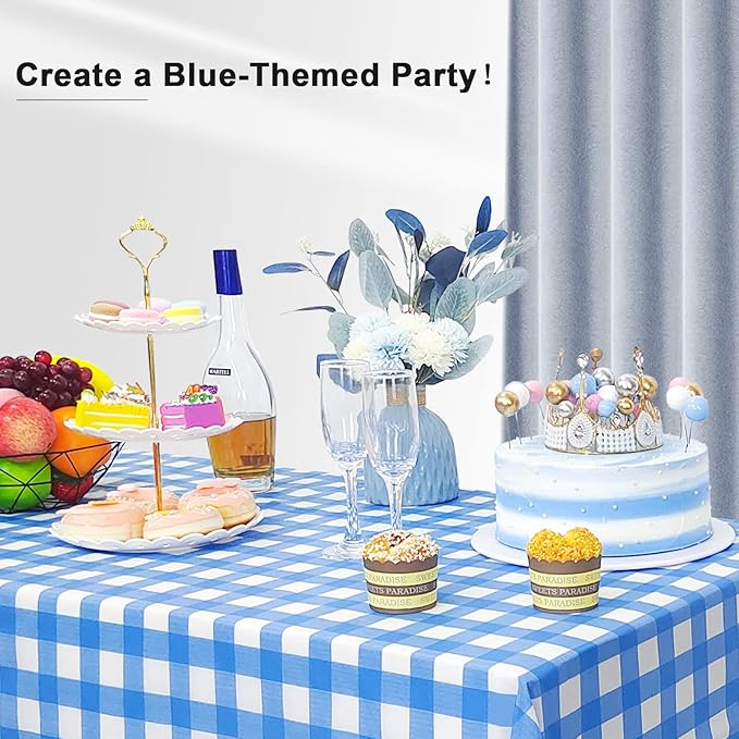 6 Pack Navy Blue and White Checkered Tablecloth, Dark Blue Plastic Table Cloths for Parties Disposable, 54 x 108 inch Waterproof Blue Gingham Camping Tablecloth for Birthday, Party, Picnic