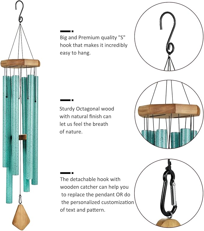 Large Wind Chimes for Outside Deep Tone, Big Wind Chime with Turquoise Finish Outdoor Clearance for Garden,Yard,Patio Decor (Blue Patina, Large, 42)