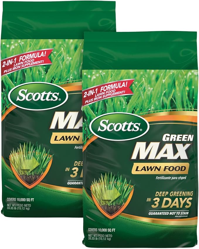 Scotts Green Max Lawn Food, Lawn Food Plus Iron Supplement for Deep Greening, 33.33 lbs., 2-Pack