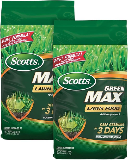 Scotts Green Max Lawn Food, Lawn Food Plus Iron Supplement for Deep Greening, 33.33 lbs., 2-Pack