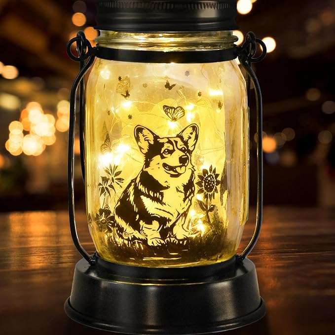 Corgi Gifts for Women/Men Corgi Solar Lanterns Dog Mom Birthday Dog Lovers Lantern Pet Loss Pet Memorial Lights Solar Garden Decoration for Yard, Patio,Backyard,Porch Torches