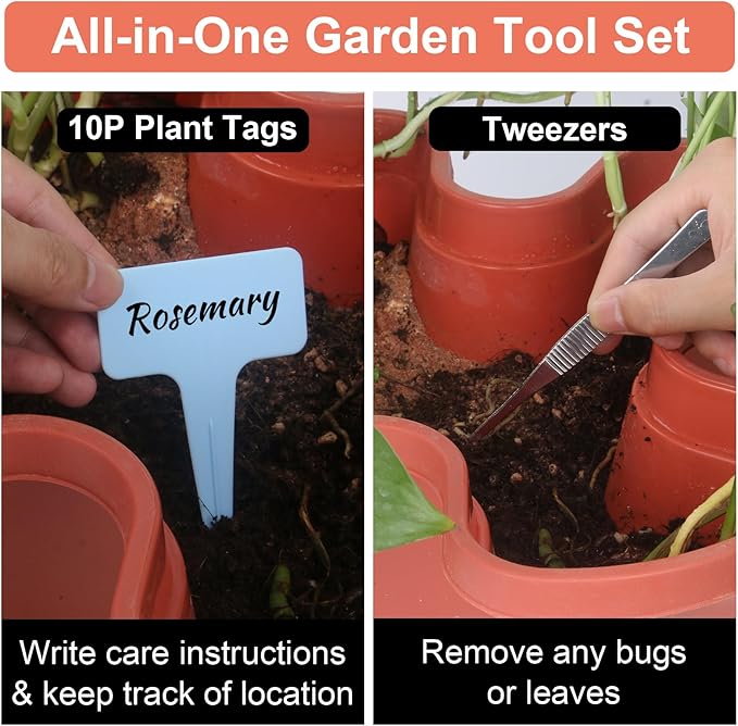 Vertical Planter, 5 Tier Stackable Strawberry Planter with Garden Tool Set, Movable Indoor/Outdoor Garden Herb Pot for Growing Vegetables and Succulents, Red