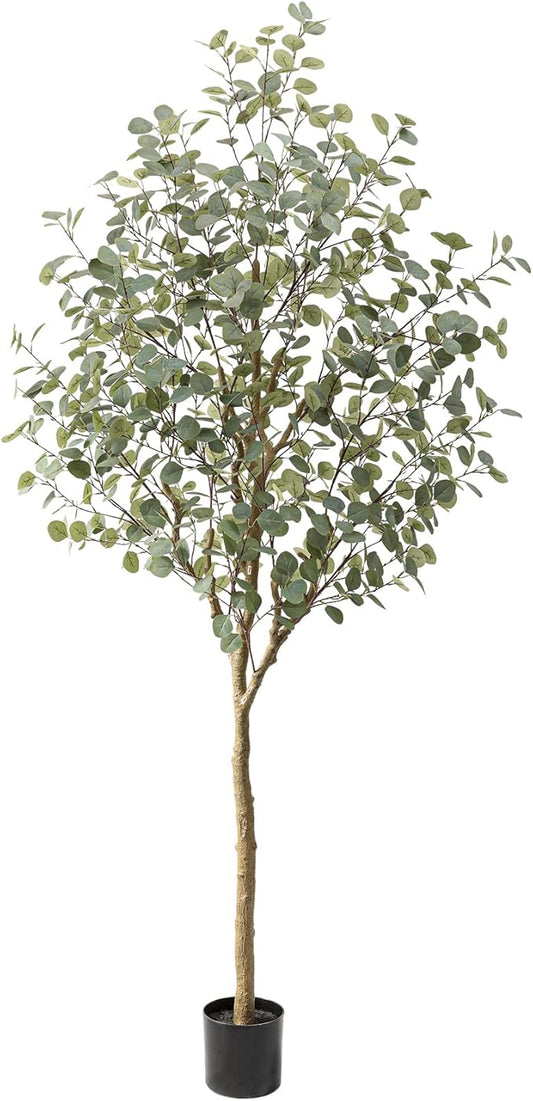 Tall Eucalyptus Tree Artificial，8ft(96in) Faux Eucalyptus Tree with Realistic Silk Leaves， Fake Trees Indoor Outdoor for Home Office Living Room Bedroom Foyer Porch Decor.